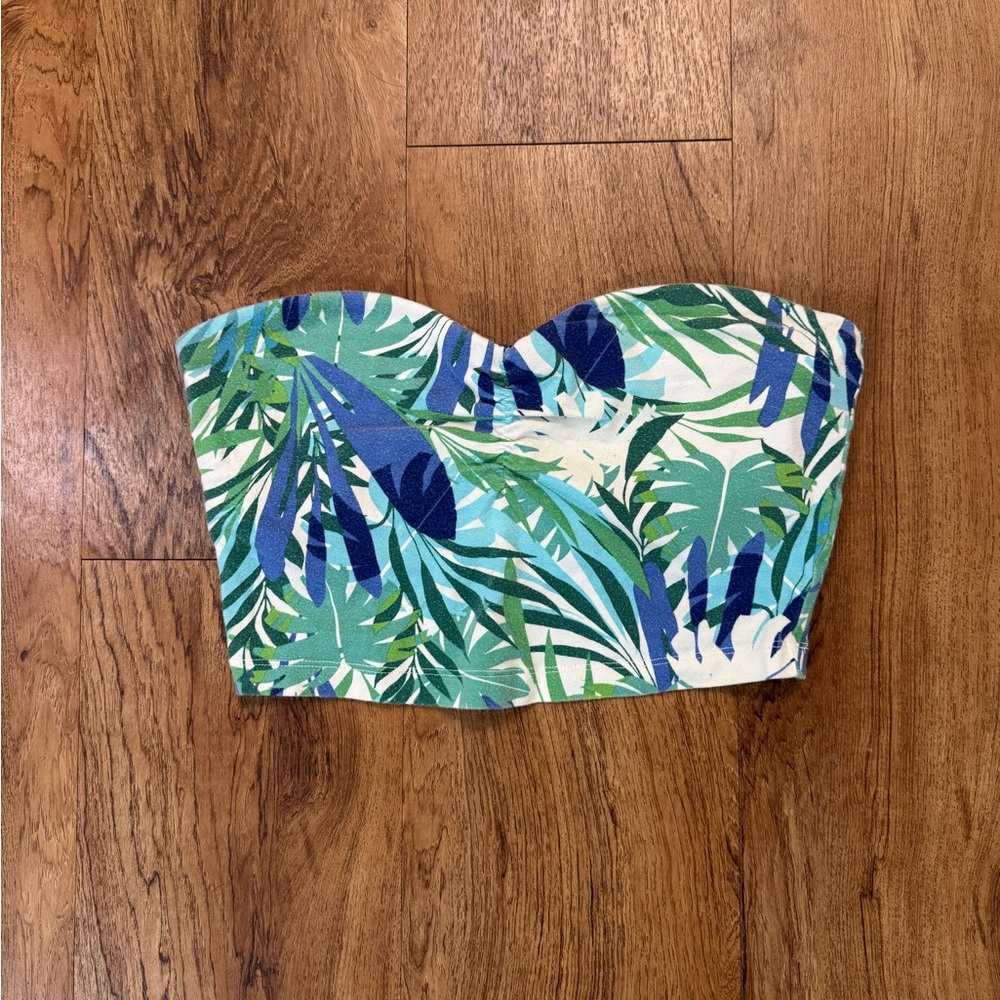 Express Women’s Medium M Soft and Sexy Tropical Print Stretch Crop Top Green